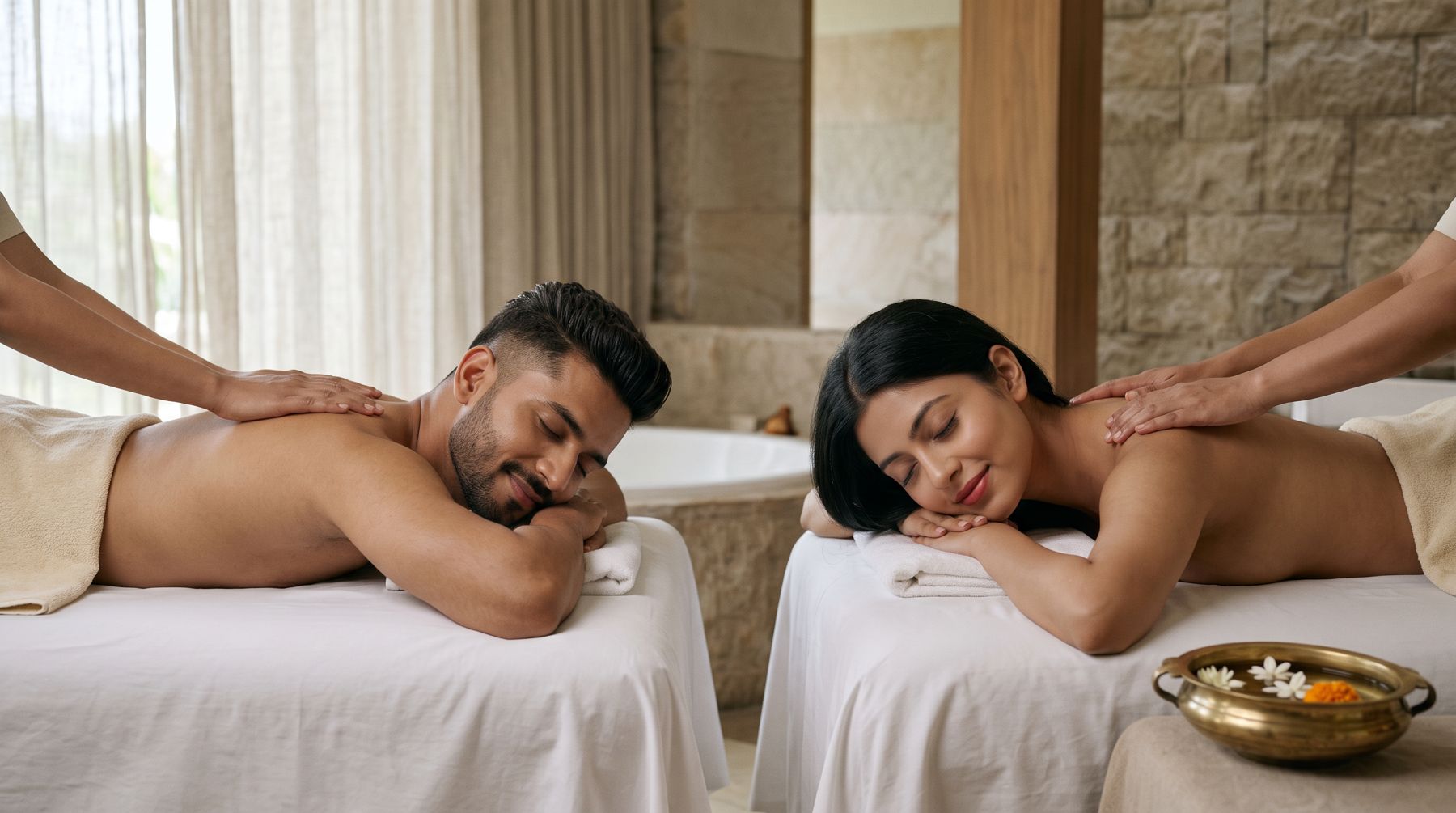 Couple relaxing side by side during a massage
