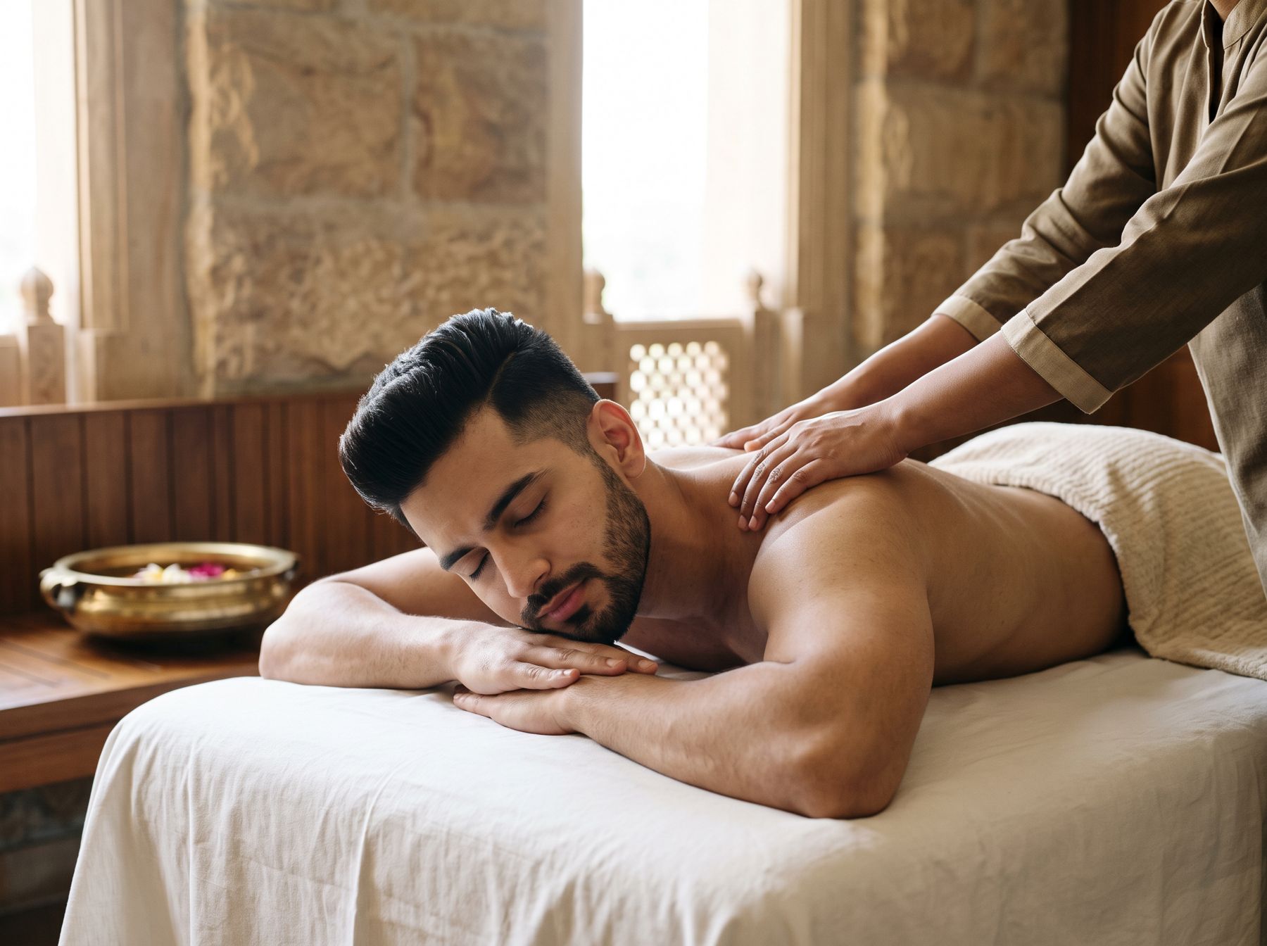 Guest relaxing during a deep tissue massage