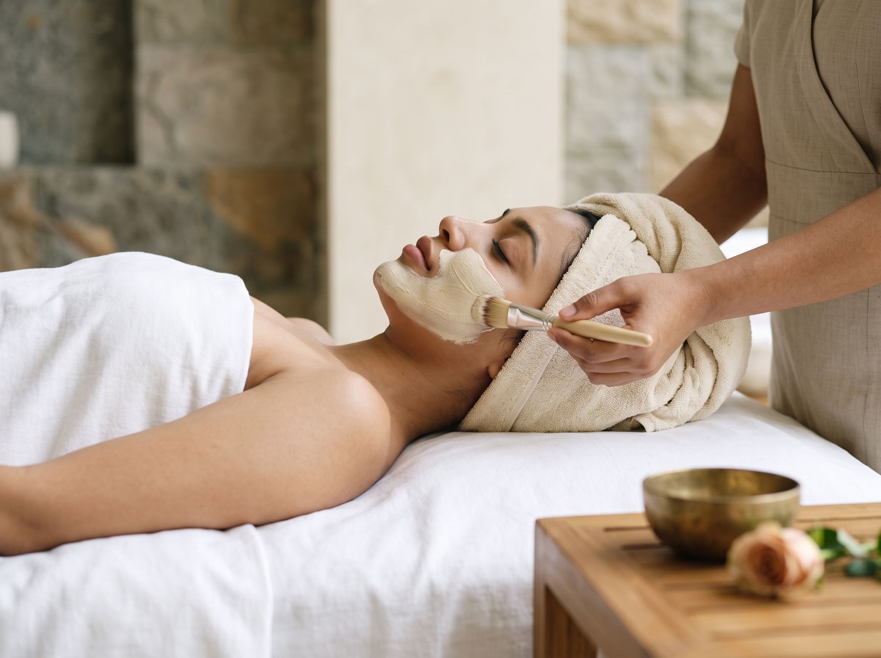 Guest relaxing during a skin ritual
